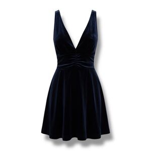 Express NWT Velour Little Black Dress Fit and Flare Plunge Neck Size Medium